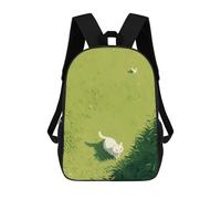 sinyumoney Sac À Dos Scolaire White Cat in Grass Sac À Dos Scolaire Enfant Imprimé En 3D, Sac De Voyage Tendance, Sac D'école Garçon 17inch