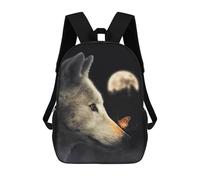 sinyumoney Sac À Dos Scolaire Wolf And Glowing Butterfly Sac À Dos Scolaire Enfant Imprimé En 3D, Sac De Voyage Tendance, Sac D'école Garçon 17inch