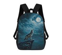 sinyumoney Sac À Dos Scolaire Wolf Howling at The Moon Sac À Dos Scolaire Enfant Imprimé En 3D, Sac De Voyage Tendance, Sac D'école Garçon 17inch