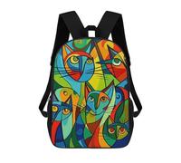 sinyumoney Sac D'école Imprimé En 3D Colorful Abstract Cats Sac À Dos Enfant, Sac À Livres Mignon, Imperméable, Mode Et Décontracté 17inch