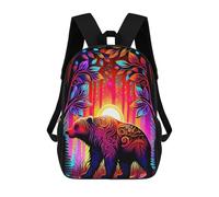 sinyumoney Sac D'école Imprimé En 3D Colorful Forest Bear Illustration Sac À Dos Enfant, Sac À Livres Mignon, Imperméable, Mode Et Décontracté 17inch
