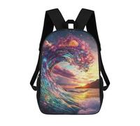 sinyumoney Sac D'école Imprimé En 3D Colorful Ocean Wave Sunset Sac À Dos Enfant, Sac À Livres Mignon, Imperméable, Mode Et Décontracté 17inch