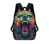 sinyumoney Sac D'école Imprimé En 3D Colorful Roaring Bear Sac À Dos Enfant, Sac À Livres Mignon, Imperméable, Mode Et Décontracté 17inch