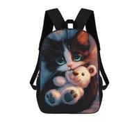 sinyumoney Sac D'école Imprimé En 3D Cute Kitten with Teddy Bear Sac À Dos Enfant, Sac À Livres Mignon, Imperméable, Mode Et Décontracté 17inch
