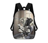 sinyumoney Sac D'école Imprimé En 3D Elephant Reading Newspaper in Bathroom-1 Sac À Dos Enfant, Sac À Livres Mignon, Imperméable, Mode Et Décontracté 17inch