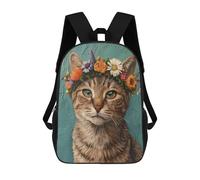 sinyumoney Sac D'école Imprimé En 3D Floral Cat Crown Painting Sac À Dos Enfant, Sac À Livres Mignon, Imperméable, Mode Et Décontracté 17inch