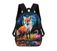 sinyumoney Sac D'école Imprimé En 3D Fox And Flamingo in Forest Sac À Dos Enfant, Sac À Livres Mignon, Imperméable, Mode Et Décontracté 17inch