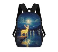 sinyumoney Sac D'école Imprimé En 3D Glowing Deer by Lake at Night Sac À Dos Enfant, Sac À Livres Mignon, Imperméable, Mode Et Décontracté 17inch