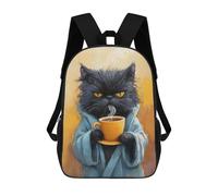 sinyumoney Sac D'école Imprimé En 3D Grumpy Cat in Robe with Coffee Cup Sac À Dos Enfant, Sac À Livres Mignon, Imperméable, Mode Et Décontracté 17inch