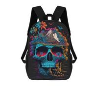 sinyumoney Sac D'école Imprimé En 3D Island Skull Fantasy Sac À Dos Enfant, Sac À Livres Mignon, Imperméable, Mode Et Décontracté 17inch