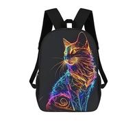 sinyumoney Sac D'école Imprimé En 3D Neon Cat Sac À Dos Enfant, Sac À Livres Mignon, Imperméable, Mode Et Décontracté 17inch