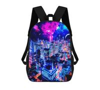 sinyumoney Sac D'école Imprimé En 3D Neon Cityscape Vibrant Urban Night Skyline Sac À Dos Enfant, Sac À Livres Mignon, Imperméable, Mode Et Décontracté 17inch