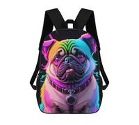 sinyumoney Sac D'école Imprimé En 3D Neon Pug Portrait Sac À Dos Enfant, Sac À Livres Mignon, Imperméable, Mode Et Décontracté 17inch