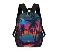 sinyumoney Sac D'école Imprimé En 3D Neon Tropical Sunset Sac À Dos Enfant, Sac À Livres Mignon, Imperméable, Mode Et Décontracté 17inch