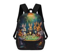 sinyumoney Sac D'école Imprimé En 3D Rabbits Playing Poker Sac À Dos Enfant, Sac À Livres Mignon, Imperméable, Mode Et Décontracté 17inch