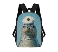 sinyumoney Sac D'école Imprimé En 3D Seal with Toilet Paper on Head-4 Sac À Dos Enfant, Sac À Livres Mignon, Imperméable, Mode Et Décontracté 17inch