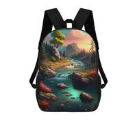 sinyumoney Sac D'école Imprimé En 3D Serene Mountain Stream Sunset Sac À Dos Enfant, Sac À Livres Mignon, Imperméable, Mode Et Décontracté 17inch