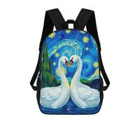 sinyumoney Sac D'école Imprimé En 3D Swans Under Starry Night Sac À Dos Enfant, Sac À Livres Mignon, Imperméable, Mode Et Décontracté 17inch