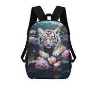 sinyumoney Sac D'école Imprimé En 3D Tiger in Flowers-5 Sac À Dos Enfant, Sac À Livres Mignon, Imperméable, Mode Et Décontracté 17inch