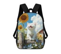 sinyumoney Sac D'école Imprimé En 3D White Cat with Sunflowers Sac À Dos Enfant, Sac À Livres Mignon, Imperméable, Mode Et Décontracté 17inch