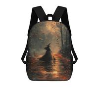 sinyumoney Sac D'école Imprimé En 3D Witch Riding Broomstick in Forest Sac À Dos Enfant, Sac À Livres Mignon, Imperméable, Mode Et Décontracté 17inch