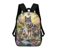 sinyumoney Sac D'école Imprimé En 3D Wolf Family in Flowers Sac À Dos Enfant, Sac À Livres Mignon, Imperméable, Mode Et Décontracté 17inch