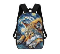 sinyumoney Sac D'école Imprimé En 3D Wolf in Starry Night Style Sac À Dos Enfant, Sac À Livres Mignon, Imperméable, Mode Et Décontracté 17inch