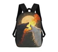 sinyumoney Sac D'école Imprimé En 3D Wolf Moon Fire Art Print Sac À Dos Enfant, Sac À Livres Mignon, Imperméable, Mode Et Décontracté 17inch
