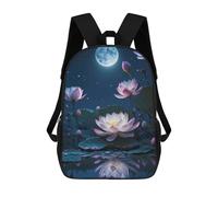 sinyumoney Sac d'école pour enfant Lotus Pond Reflections Sac à dos imprimé pour enfant, sac à dos de voyage, sac d'école pour garçons et filles, Lotus Pond Moonlit Night, 17"