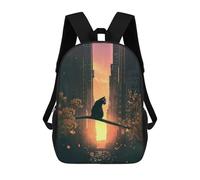 sinyumoney Sacs À Dos 3D Pour Enfants, Sacs D'école Cat, Sunset And City Sac D'école Imprimé En 3D Pour Garçons, Élèves Du Primaire Et Du Collège 17inch