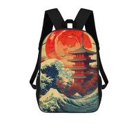 sinyumoney Sacs À Dos 3D Pour Enfants, Sacs D'école Japanese Wave Red Moon Sac D'école Imprimé En 3D Pour Garçons, Élèves Du Primaire Et Du Collège 17inch