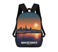 sinyumoney Sacs À Dos 3D Pour Enfants, Sacs D'école Montevideo Uruguay Cityscape at Night Sac D'école Imprimé En 3D Pour Garçons, Élèves Du Primaire Et Du Collège 17inch
