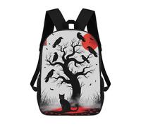 sinyumoney Sacs À Dos Black Cat And Crows Under Red Moon Sac À Dos Scolaire Pour Enfants, Sac D'école Imprimé En 3D Pour Garçons, Élèves Du Primaire Et Du Collège 17inch