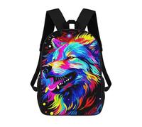 sinyumoney Sacs À Dos Colorful Wolf Portrait on Black Background Sac À Dos Scolaire Pour Enfants, Sac D'école Imprimé En 3D Pour Garçons, Élèves Du Primaire Et Du Collège 17inch