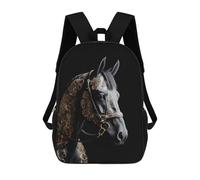 sinyumoney Sacs À Dos De 17 Pouces Black And Gold Horse Sac D'école Imprimé En 3D Pour Garçons (primaire Et Collège)