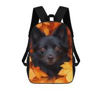 sinyumoney Sacs À Dos De 17 Pouces Black Dog Portrait in Autumn Leaves Sac D'école Imprimé En 3D Pour Garçons (primaire Et Collège)