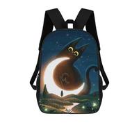 sinyumoney Sacs À Dos De 17 Pouces Cat And The Magic Moon Sac D'école Imprimé En 3D Pour Garçons (primaire Et Collège)