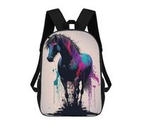 sinyumoney Sacs À Dos De 17 Pouces Colorful Horse Art Print-5 Sac D'école Imprimé En 3D Pour Garçons (primaire Et Collège)
