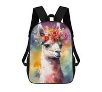 sinyumoney Sacs À Dos De 17 Pouces Colorful Llama with Flower Crown Art Print Sac D'école Imprimé En 3D Pour Garçons (primaire Et Collège)