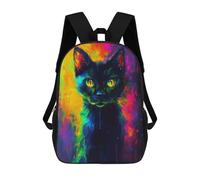sinyumoney Sacs À Dos De 17 Pouces Colorful Neon Cat Art Print Sac D'école Imprimé En 3D Pour Garçons (primaire Et Collège)