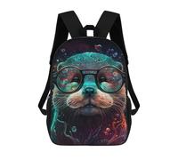 sinyumoney Sacs À Dos De 17 Pouces Colorful Otter with Glasses Sac D'école Imprimé En 3D Pour Garçons (primaire Et Collège)