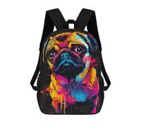 sinyumoney Sacs À Dos De 17 Pouces Colorful Pug Art Print Sac D'école Imprimé En 3D Pour Garçons (primaire Et Collège)