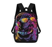 sinyumoney Sacs À Dos De 17 Pouces Colorful Pug DJ Art Print Sac D'école Imprimé En 3D Pour Garçons (primaire Et Collège)