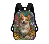 sinyumoney Sacs À Dos De 17 Pouces Corgi in Flower Garden Sac D'école Imprimé En 3D Pour Garçons (primaire Et Collège)