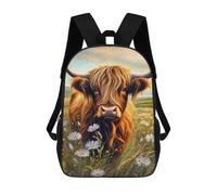 sinyumoney Sacs À Dos De 17 Pouces Cute Highland Cow in Field Sac D'école Imprimé En 3D Pour Garçons (primaire Et Collège)