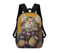 sinyumoney Sacs À Dos De 17 Pouces Cute Kitten in Heart Jacket-2 Sac D'école Imprimé En 3D Pour Garçons (primaire Et Collège)