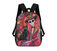 sinyumoney Sacs À Dos De 17 Pouces Day of The Dead Cat Art Print Sac D'école Imprimé En 3D Pour Garçons (primaire Et Collège)