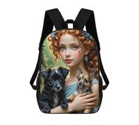 sinyumoney Sacs À Dos De 17 Pouces Fantasy Girl with Cute Puppies Sac D'école Imprimé En 3D Pour Garçons (primaire Et Collège)