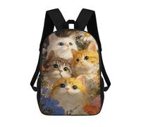 sinyumoney Sacs À Dos De 17 Pouces Four Cats in A Floral Garden Sac D'école Imprimé En 3D Pour Garçons (primaire Et Collège)