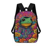 sinyumoney Sacs À Dos De 17 Pouces Frog in Floral Hoodie-3 Sac D'école Imprimé En 3D Pour Garçons (primaire Et Collège)